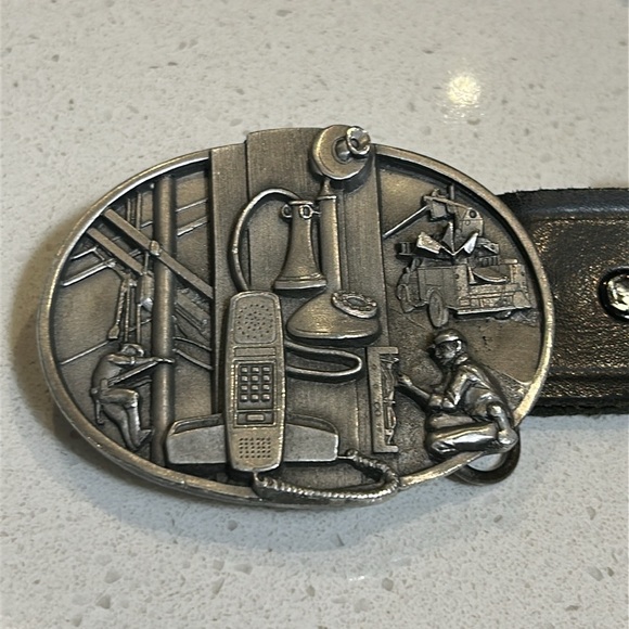 Vintage Siskyou Telephone Lineman Pewter Belt Buckle and Bechmark Black Belt - Picture 13 of 13